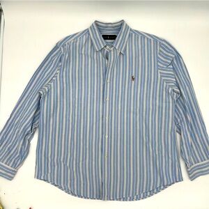 Polo by Ralph Lauren Men's Flesh Pony Blue, White & Pink Striped Shirt Size XL
